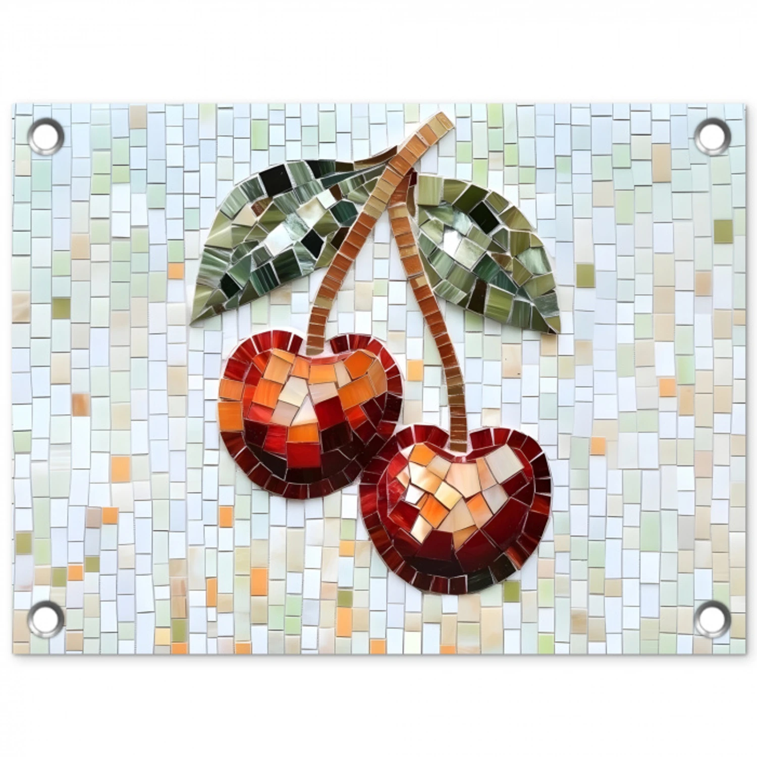 Kersen - Rood - Mozaïek - Blaadjes tuinposter los doek klein -3d