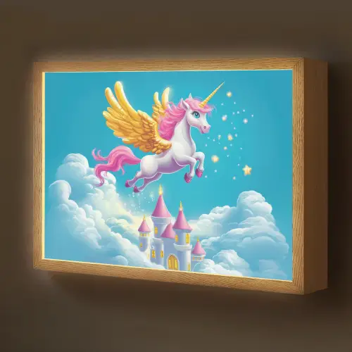 Eenhoorn - Fantasie - Kasteel Light Box met batterij (Wandlamp kind) middel -z3d_website
