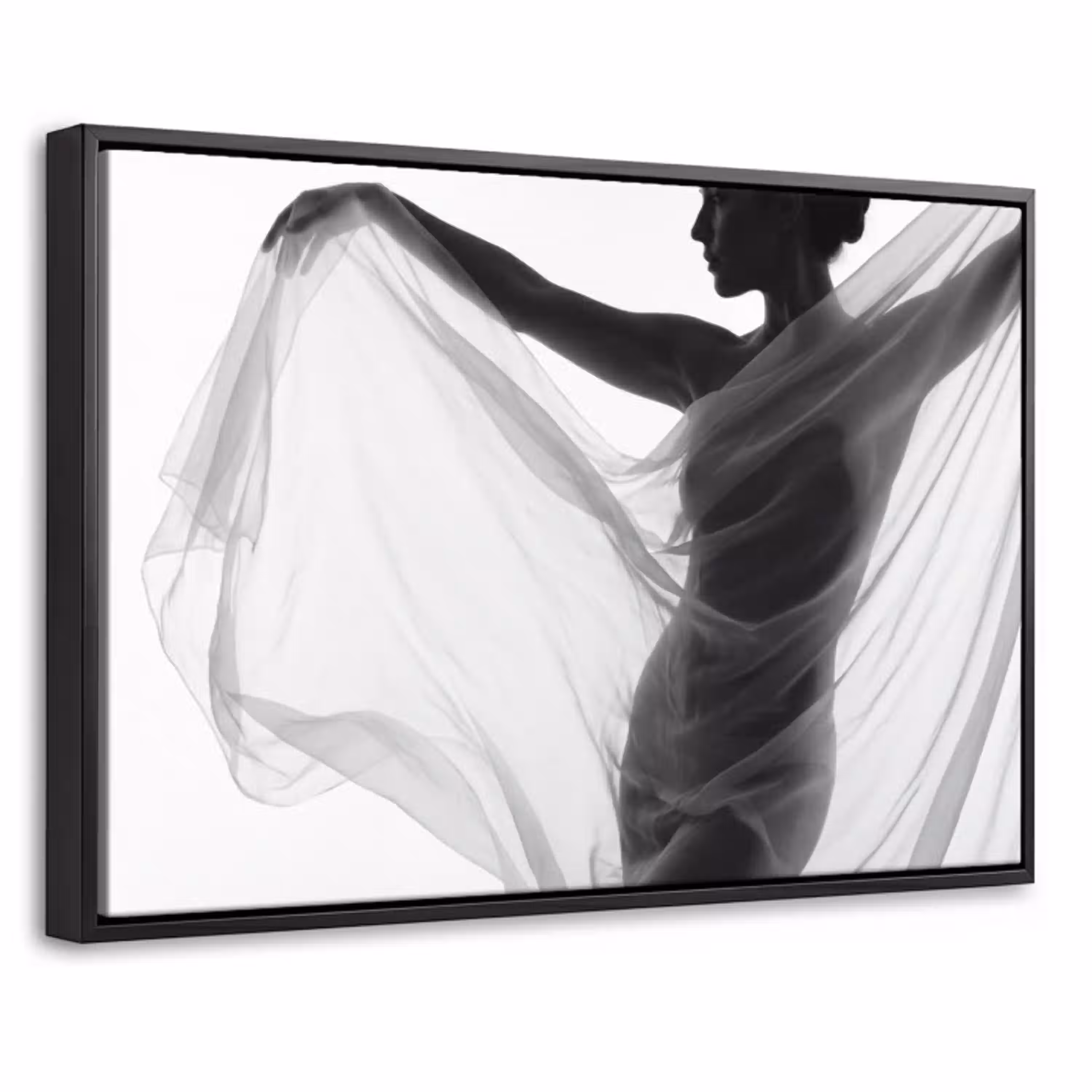 Silhouet - Sluier - Vormen - Zwart - Wit - Sensueel Canvas met baklijst klein -threedimensional_3d_global