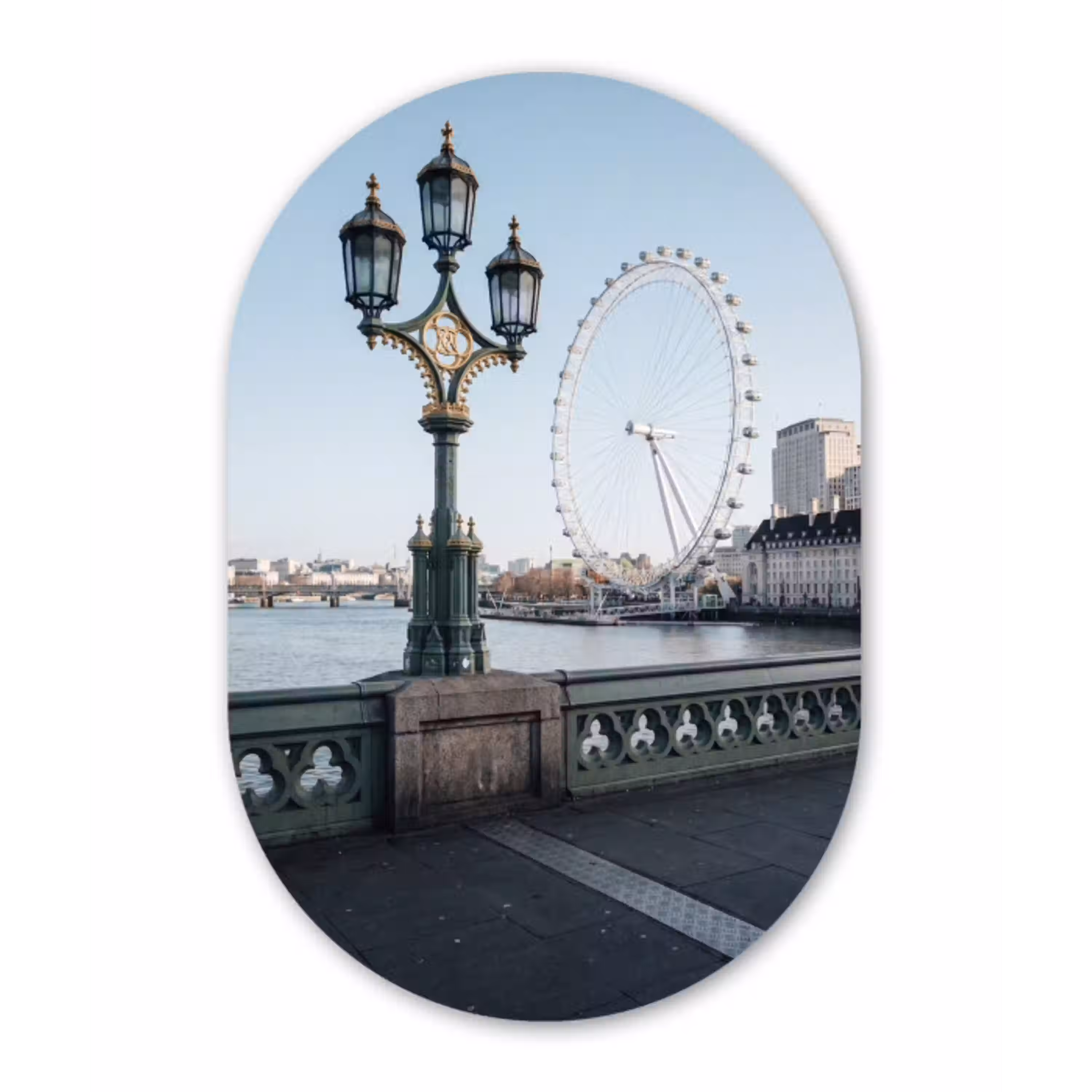 Reuzenrad - Londen - Stad - Architectuur - Brug Wandcirkel Ovaal Aluminium middel -3d