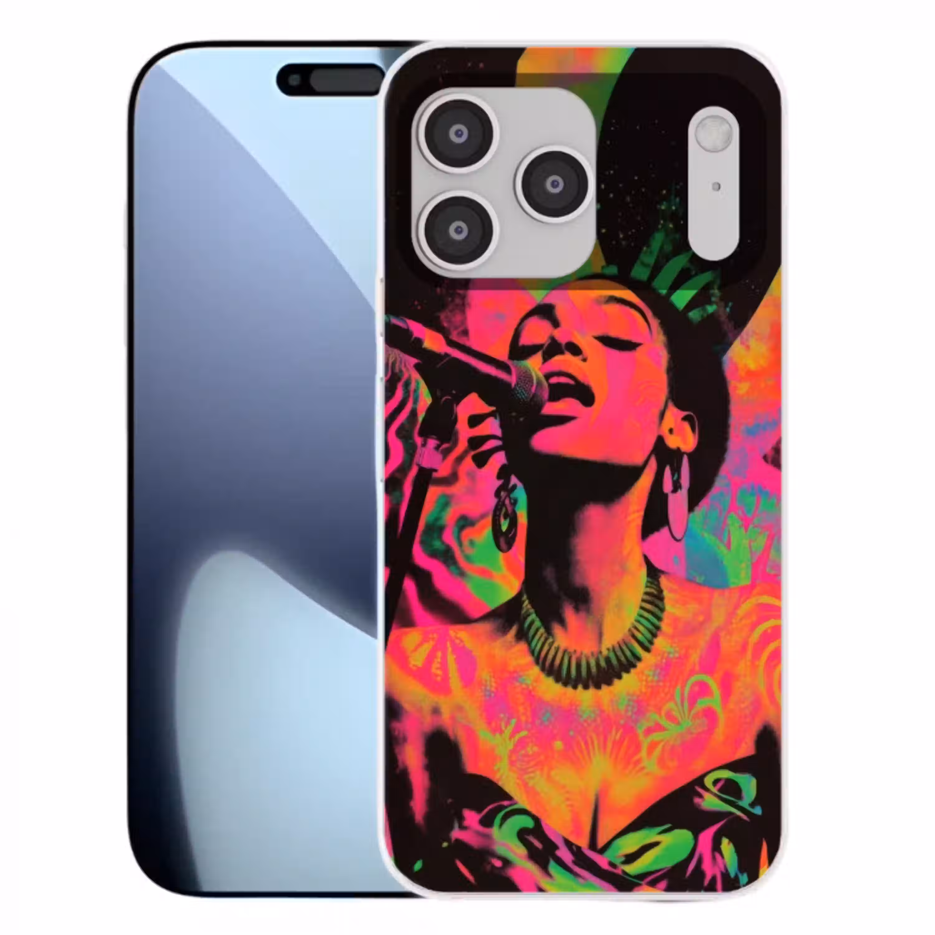 Vrouw - Microfoon - Neon Telefoonhoesje iPhone 17 Pro Max klein -3d