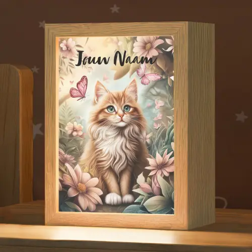 Kat - Bloemen - Vlinders - Roze Light Box met kabel (Kinderlampje) klein -zzz_3d_website