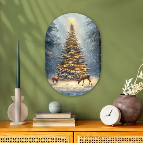 Kerstlicht - Woud - Hert - Donker Wandcirkel Ovaal Forex klein -sfeer2