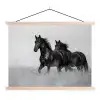 Paarden - Gras - Zwart - Wit textielposter latten blank klein -3d