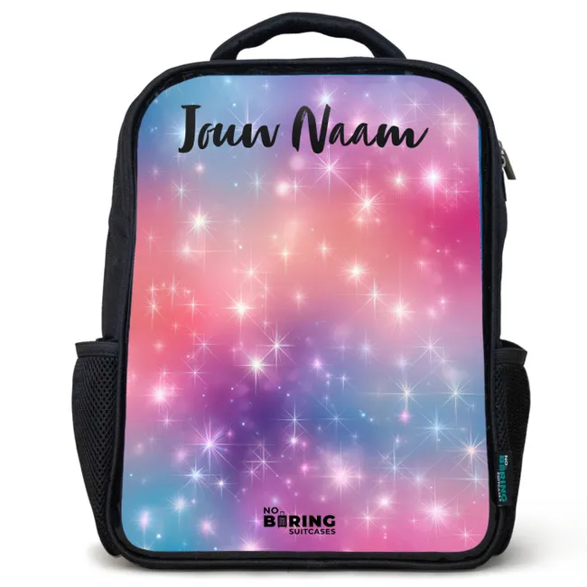 Rugzak kind met naam - Zwart - Sterren - Abstract - Kleuren
