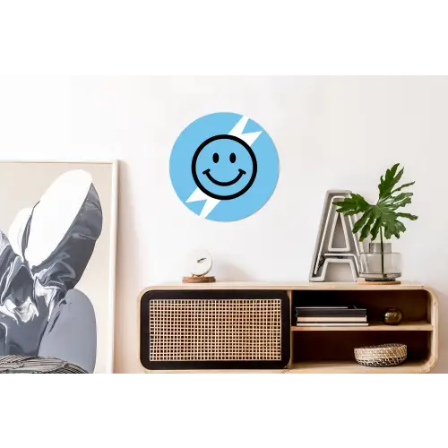 Smiley - Blauw - Bliksem Wandcirkel aluminium klein -kantoor