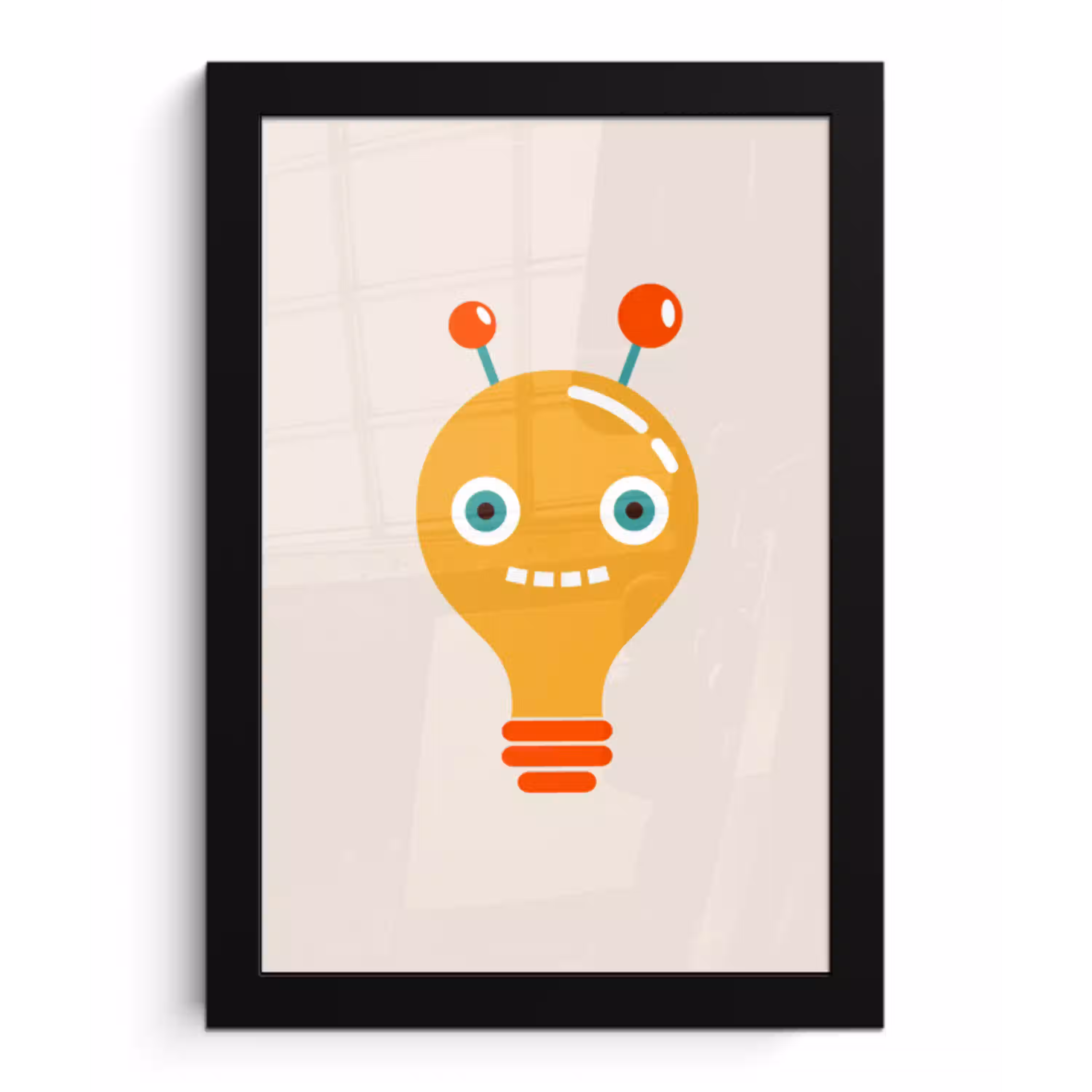 Robot - Gloeilamp - Gezicht - Antenne - Kinderen fotolijst zwart zonder passe partout klein -3d