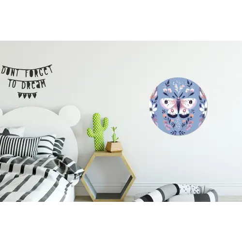 Vlinder - Vleugels - Stippen - Bloemen Wandcirkel aluminium klein -kinderkamer