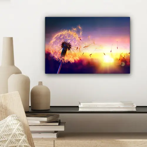 Paardenbloem - Bloemen - Zonsondergang - Horizon - Nacht canvas 2cm klein -sfeer6