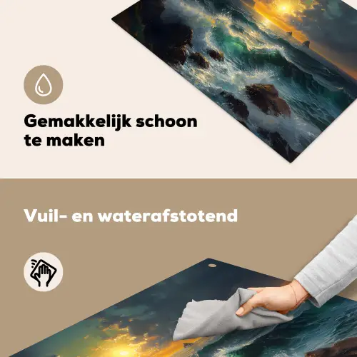 Zee - Zon - Golven - Rotsen Inductie beschemer met haakjes klein -ky-schoon-nl