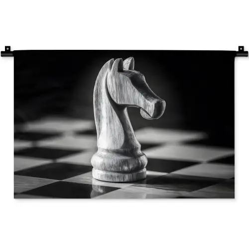 Paard - Hout - Schaalbord - Zwart Wandkleed katoen klein -zz3d