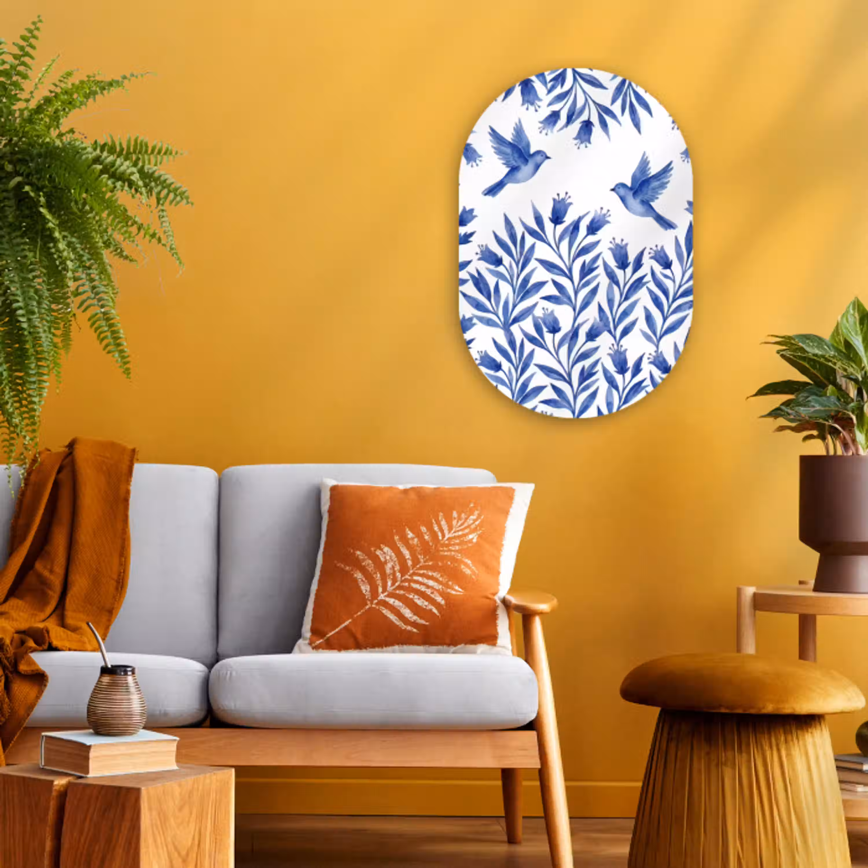 Modern - Vogels - Delfts - Blauw Wandcirkel Ovaal Forex klein -sfeer4
