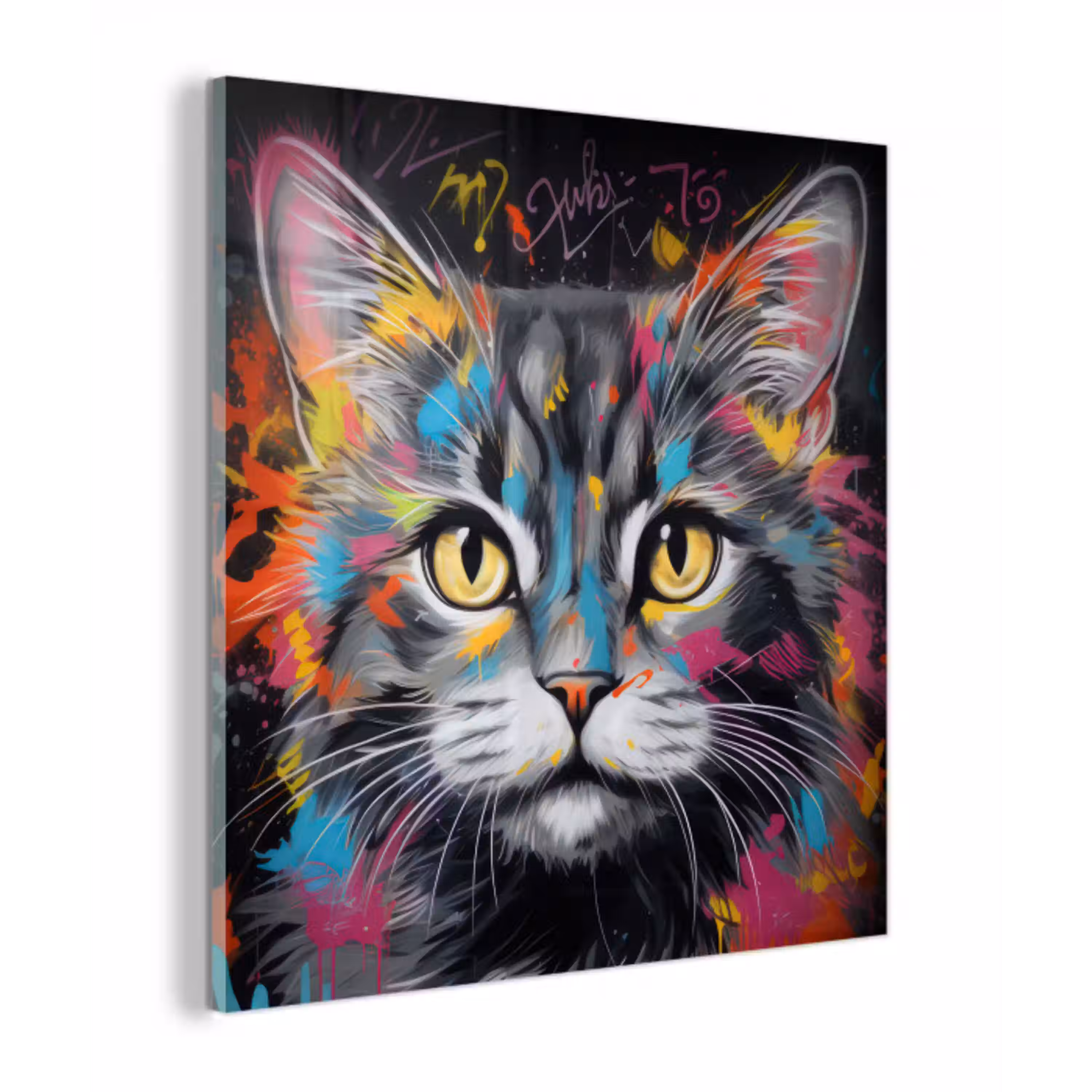 Kat - Graffiti - Dieren - Kleuren - Grijs plexiglas 5mm klein -z3d