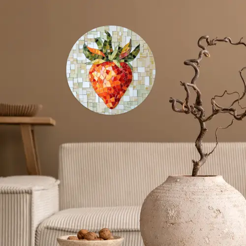 Aardbei - Rood - Mozaïek - Fruit Wandcirkel behangsticker klein -sfeer1