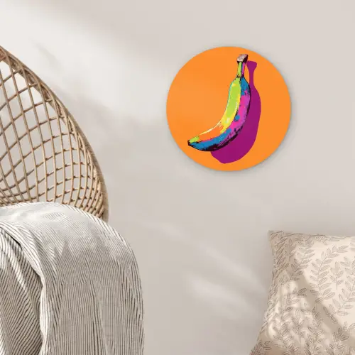 Felle kleuren - Banaan - popart Wandcirkel kunststof plaat 5mm dik klein -sfeer5