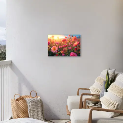 Rozenveld in gouden avondlicht Tuinposter op houten frame 2 cm dik klein -sfeer1