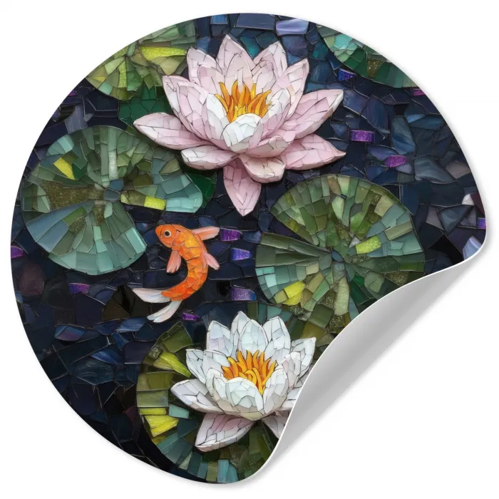 Glasstukjes - Leliebladeren - Vis - Oranje Wandcirkel behangsticker klein -3d