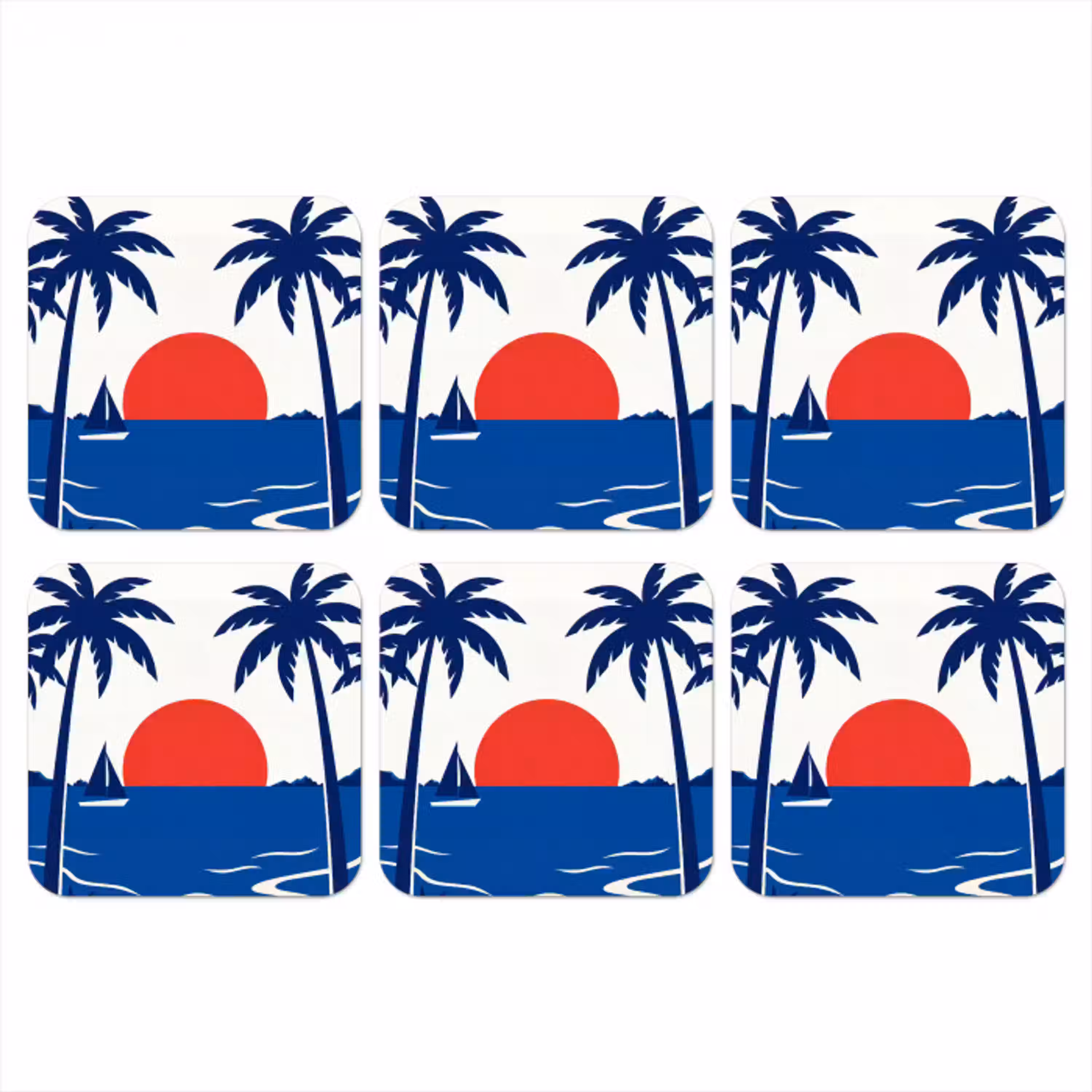 Zonsondergang - Zee - Palmboom - Tropisch - Modern onderzetter kurk middel -3d