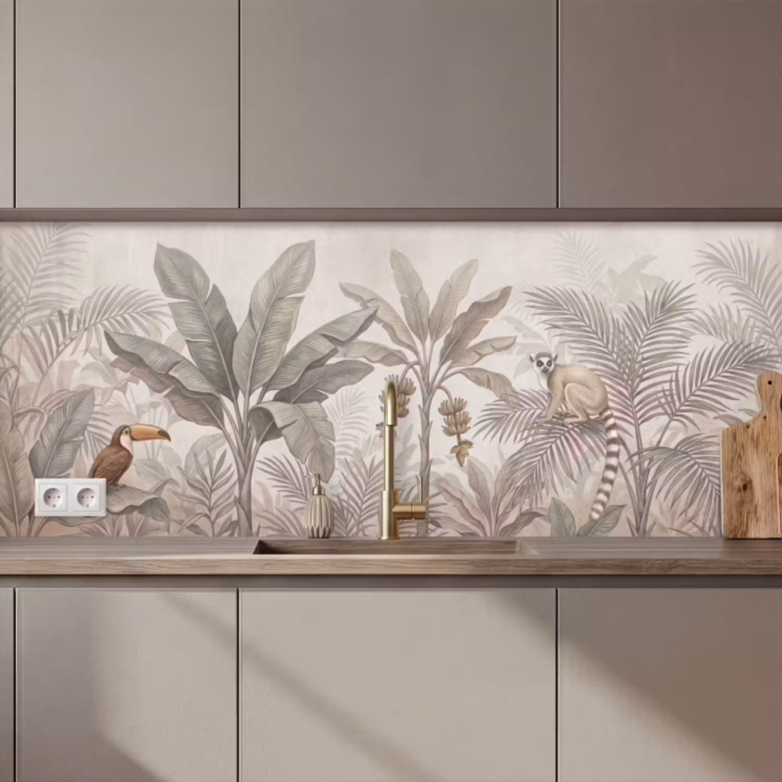 Natuur - Jungle - Ringstaartmaki - Bruin keuken achterwand 2 middel zz_3dshopping