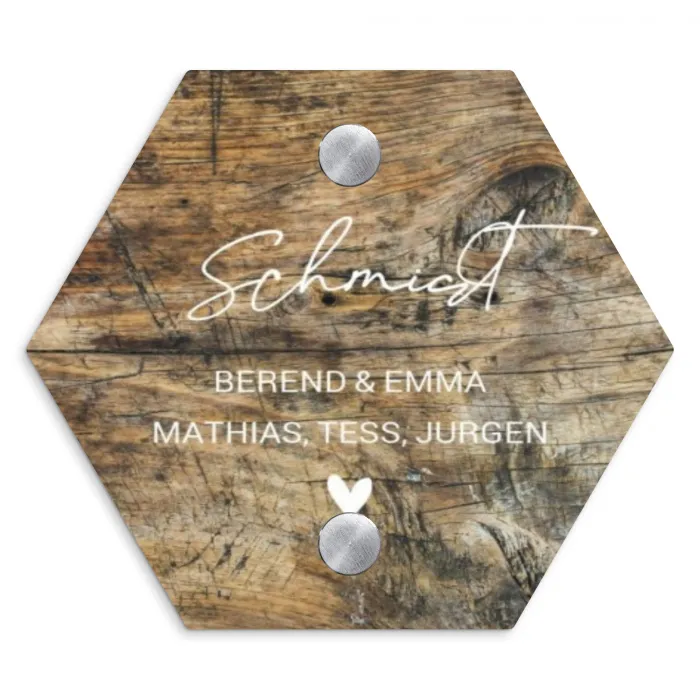Verweerd hout - Sierlijk Naambord Hexagon klein -3d