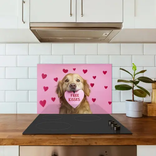 Hond - Kiss- Valentijn - Hartjes keuken achterwand spatscherm klein -sfeer2