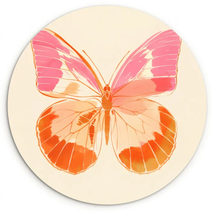 Oranje - Vlinder - Minimalistisch Wandcirkel plexiglas klein -3d