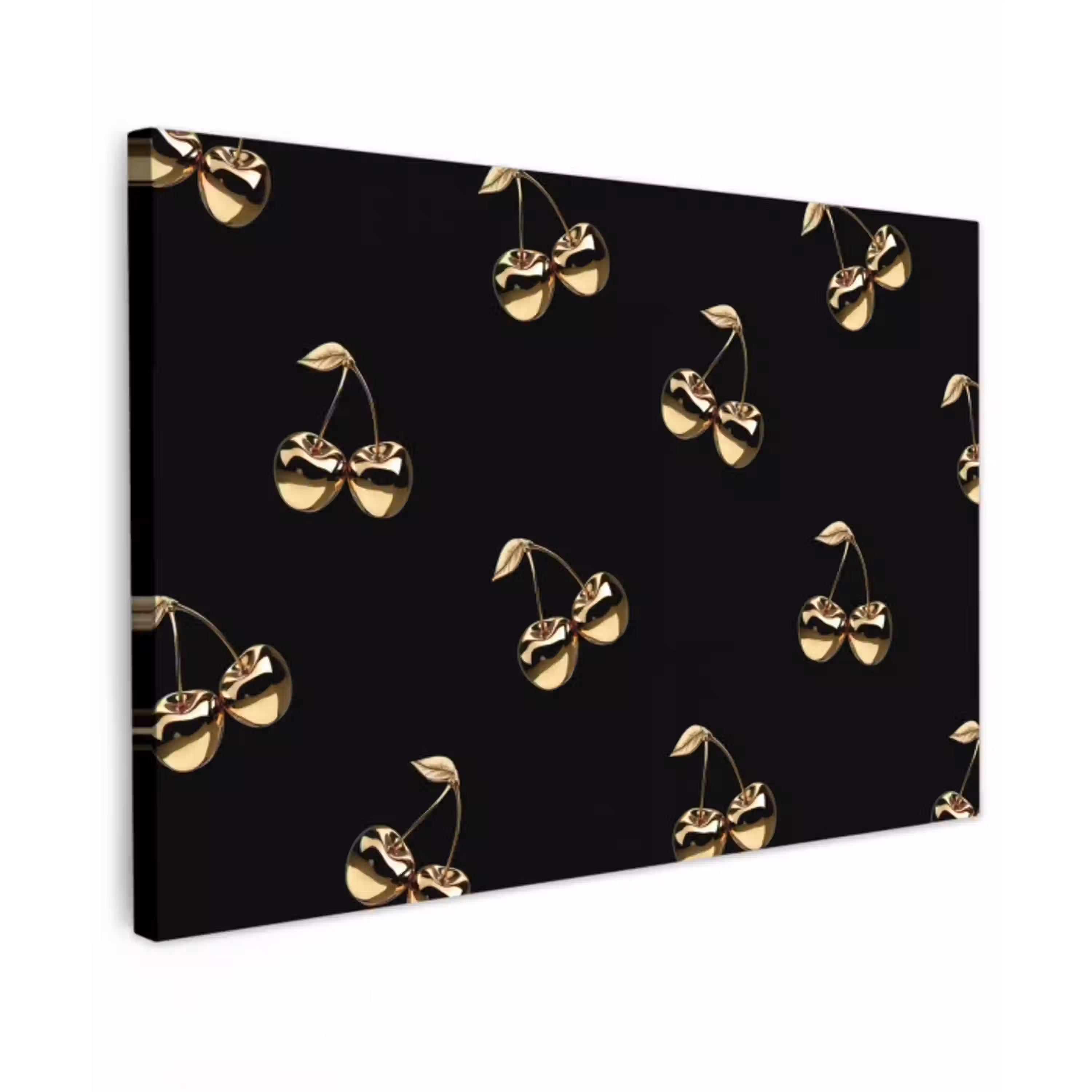 Patroon - Kersen - Goud - Chrome Tuinposter op houten frame 2 cm dik klein -3d