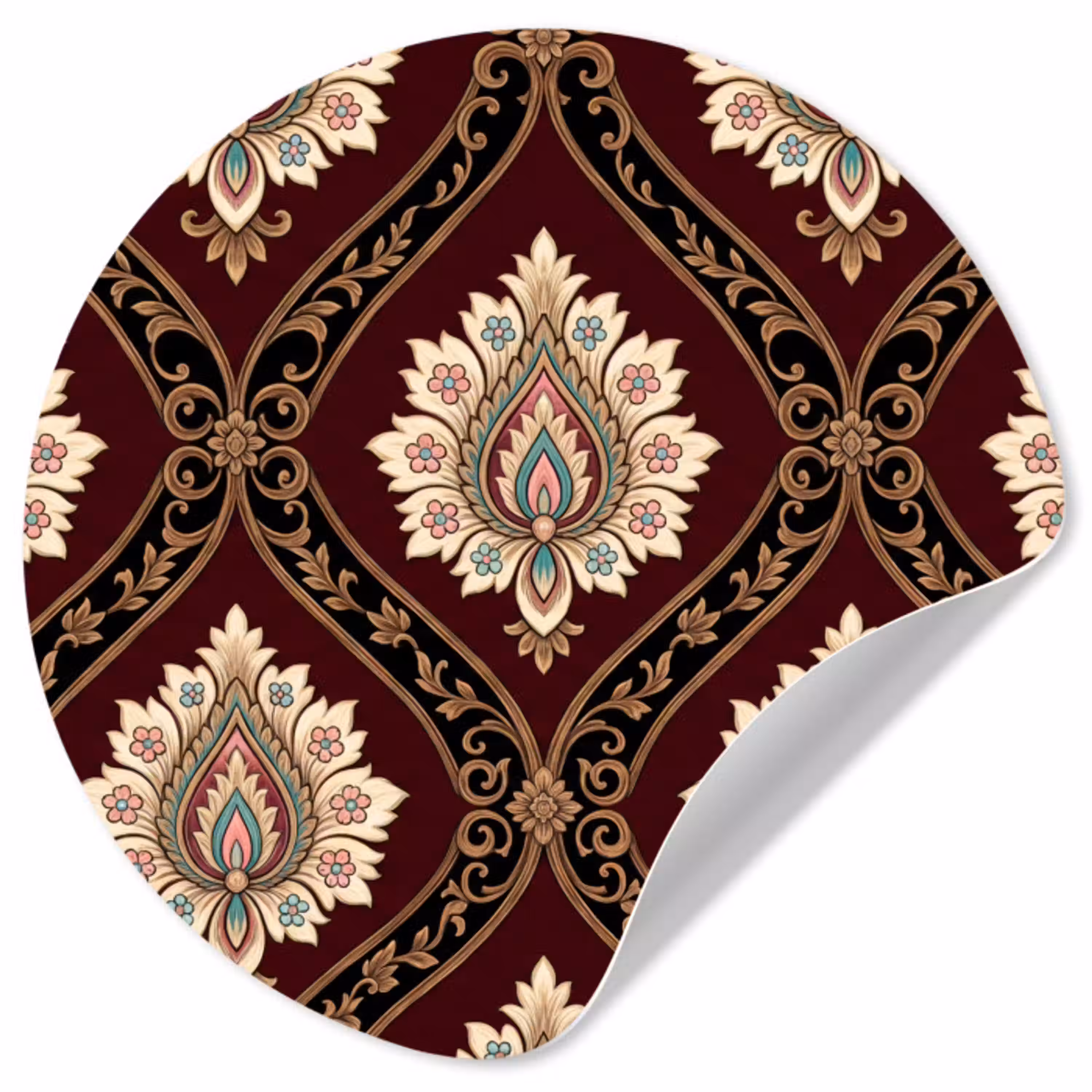 Patroon - Bloemmotief - Decoratie - Klassiek - Rood Wandcirkel behangsticker klein -3d