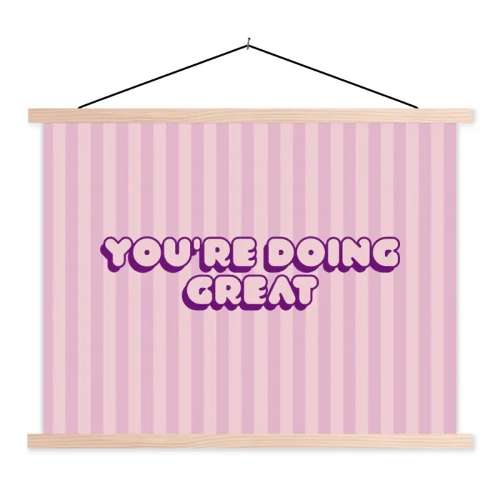 Paars - Strepen - You're doing great - Schaduw textielposter latten blank klein -3d