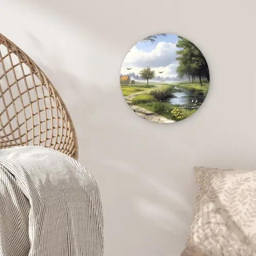Zandpad - Groen landschap - Water Wandcirkel kunststof plaat 5mm dik klein -sfeer5