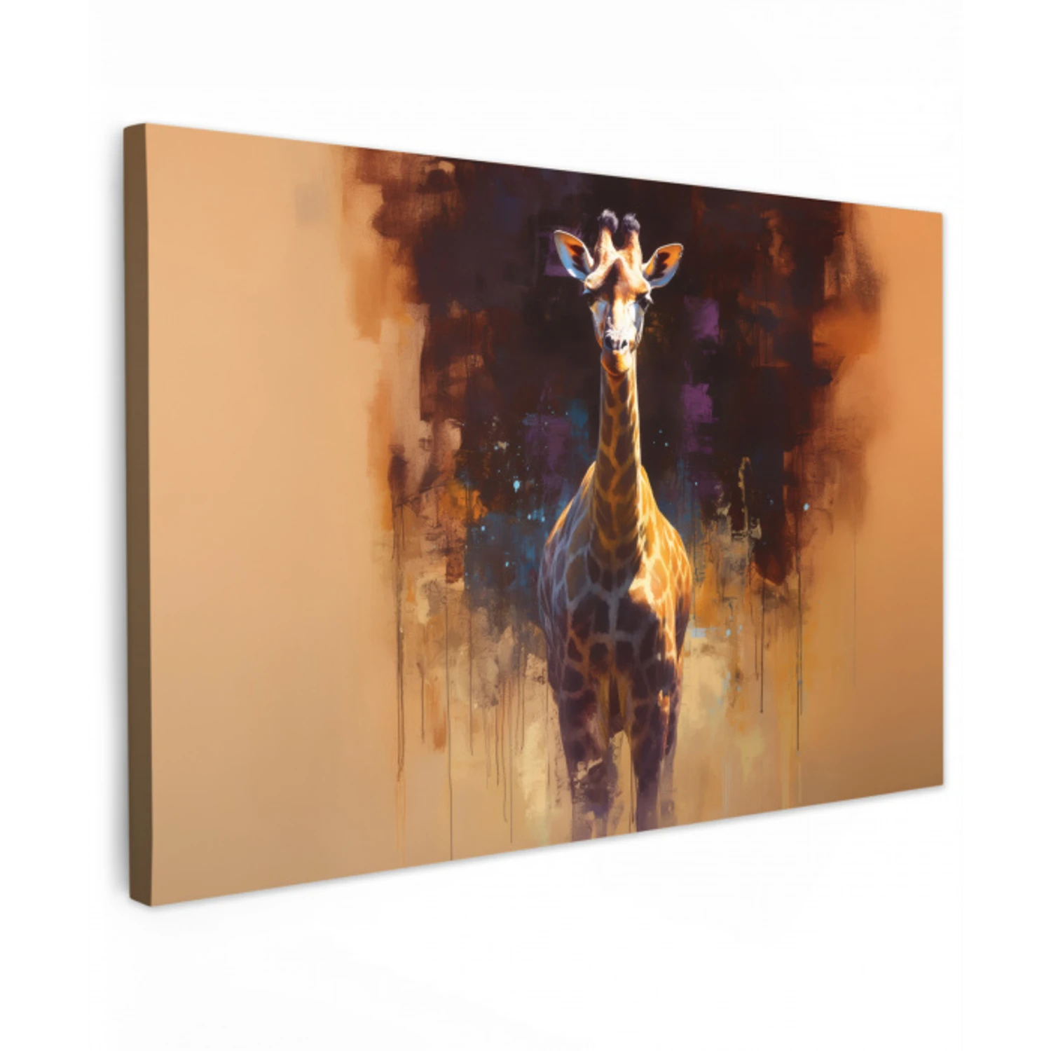 Giraf - Bruin - Abstract - Geschilderd canvas 2cm klein -z3d