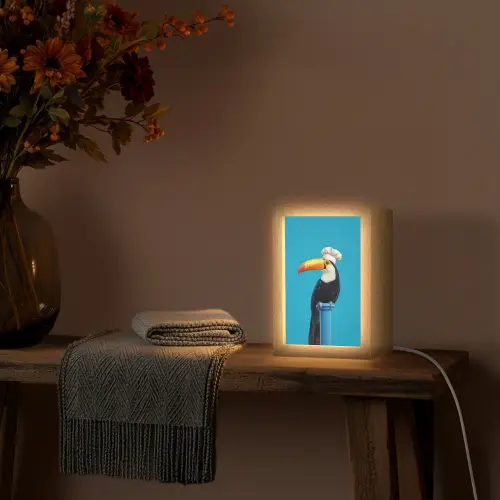 Tucan - Sokkel - Vogel - Koksmuts Light Box met kabel (Tafellamp) klein -sfeer4