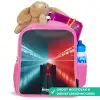 Baan - Raceauto - Neon - Rood Kinderrugzak - Roze middel -inhoud_NL