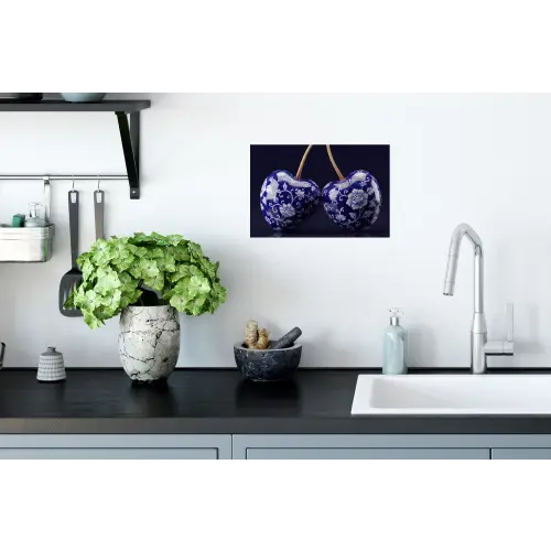 Porselein- Kersen - Delfts - Blauw Muursticker klein -keuken