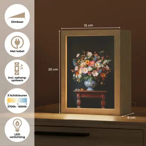 Boeket - Roze - Bloemen - Vaas Light Box met kabel (Tafellamp) klein -USP_NL