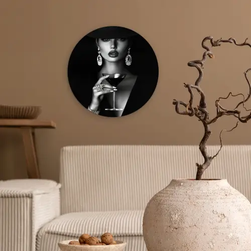 Vrouw - Cocktail - Chic Wandcirkel plexiglas klein -sfeer1