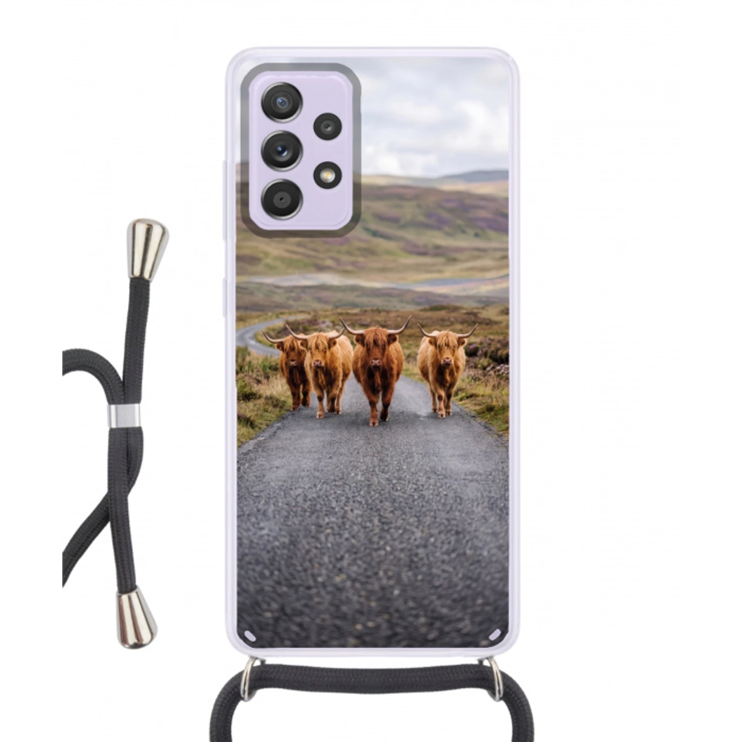 Schotse Hooglanders - Weg - Landschap - Kudde Hoesje Samsung Galaxy A52 5G met koord klein -3d