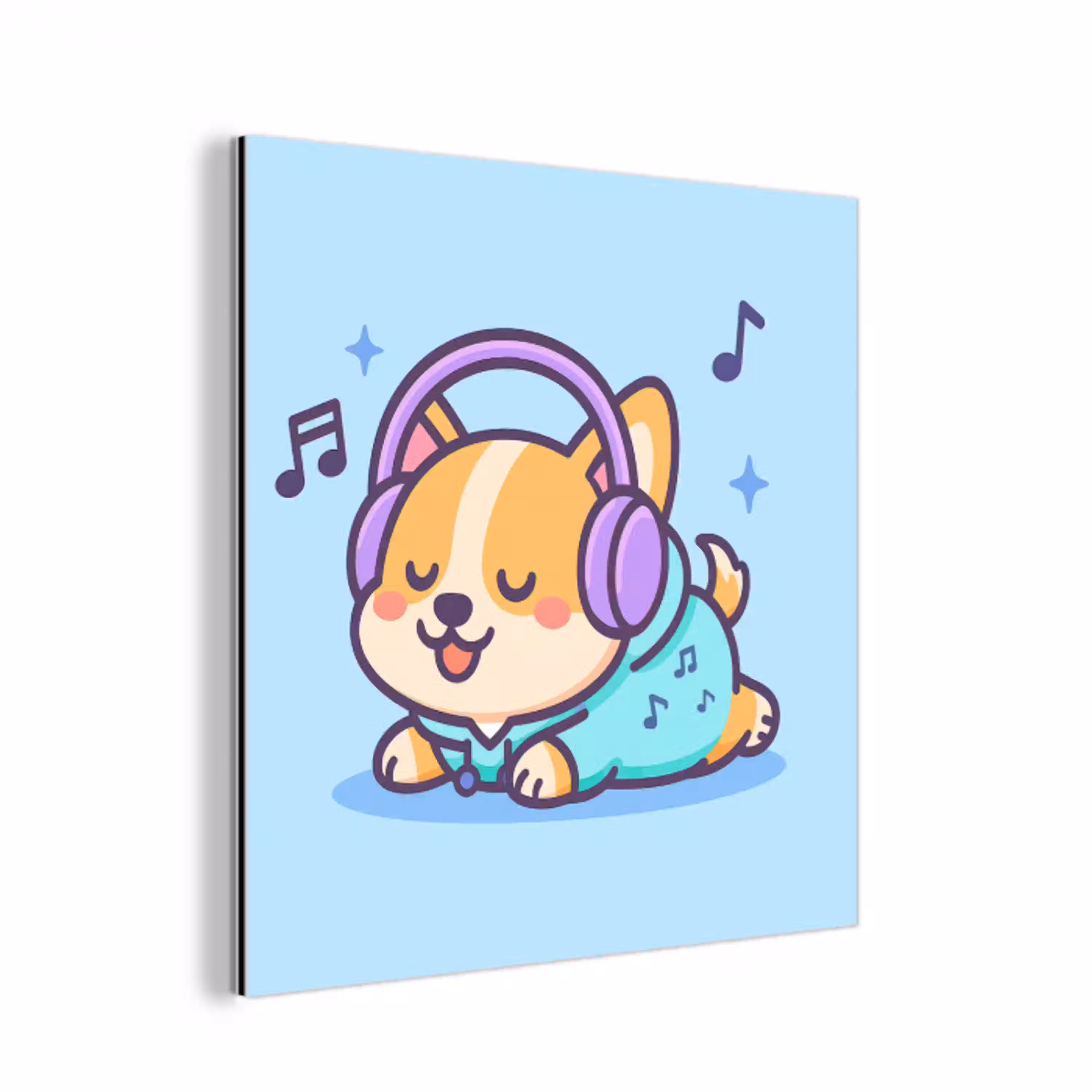 Corgi - Koptelefoon - Blauw - Muzieknoten aluminium wit klein -3d