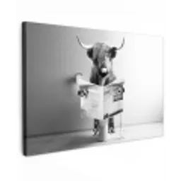 WC - Toilet - Krant - Schotse Hooglander - Zwart Wit canvas 2cm klein -z3d