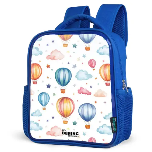 Gekleurde luchtballonnen met sterren en wolken Kinderrugzak - Blauw middel -schuin