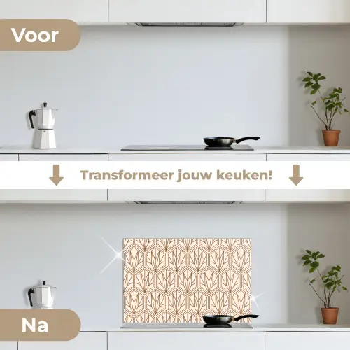 Geometrisch - Patroon - Beige keuken achterwand spatscherm klein 900 -voor_na_NL