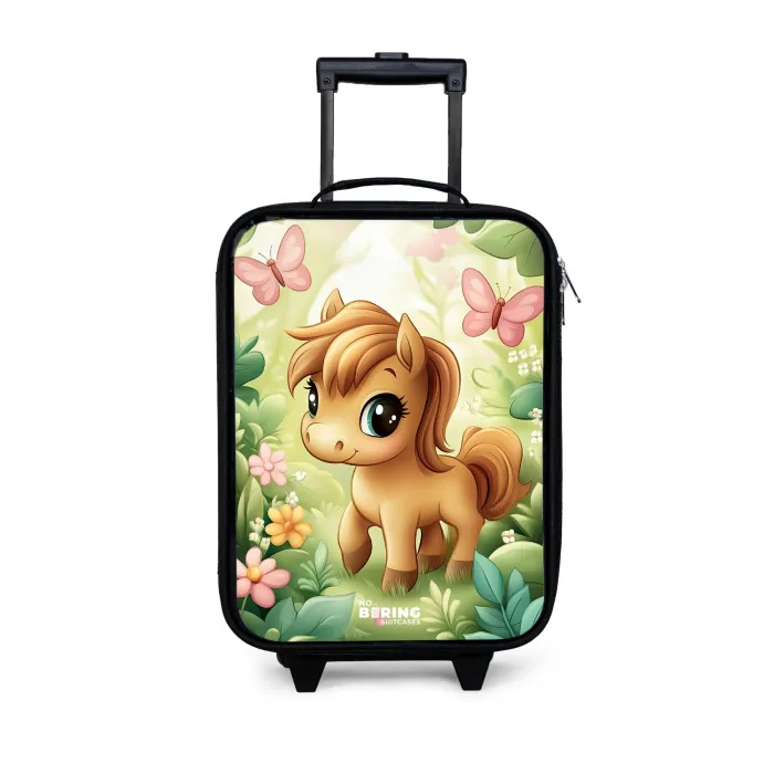 Paard - Bloemen - Vlinders Kinderkoffer - Zwart klein -3d