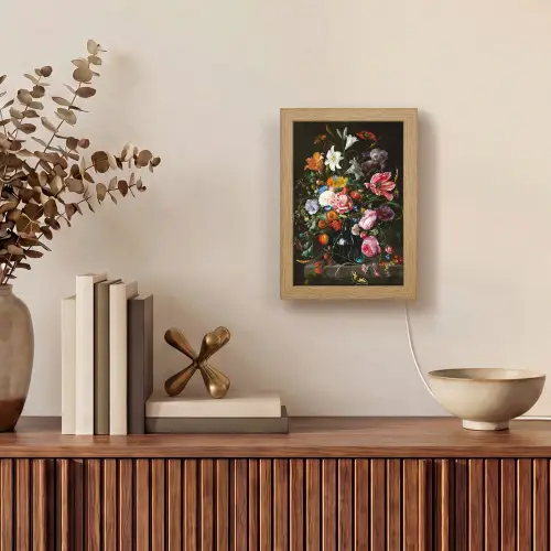 Oude meesters - Kunst - Vaas met bloemen - Jan Davidsz de Heem Light Box met kabel (Tafellamp) klein -sfeer2