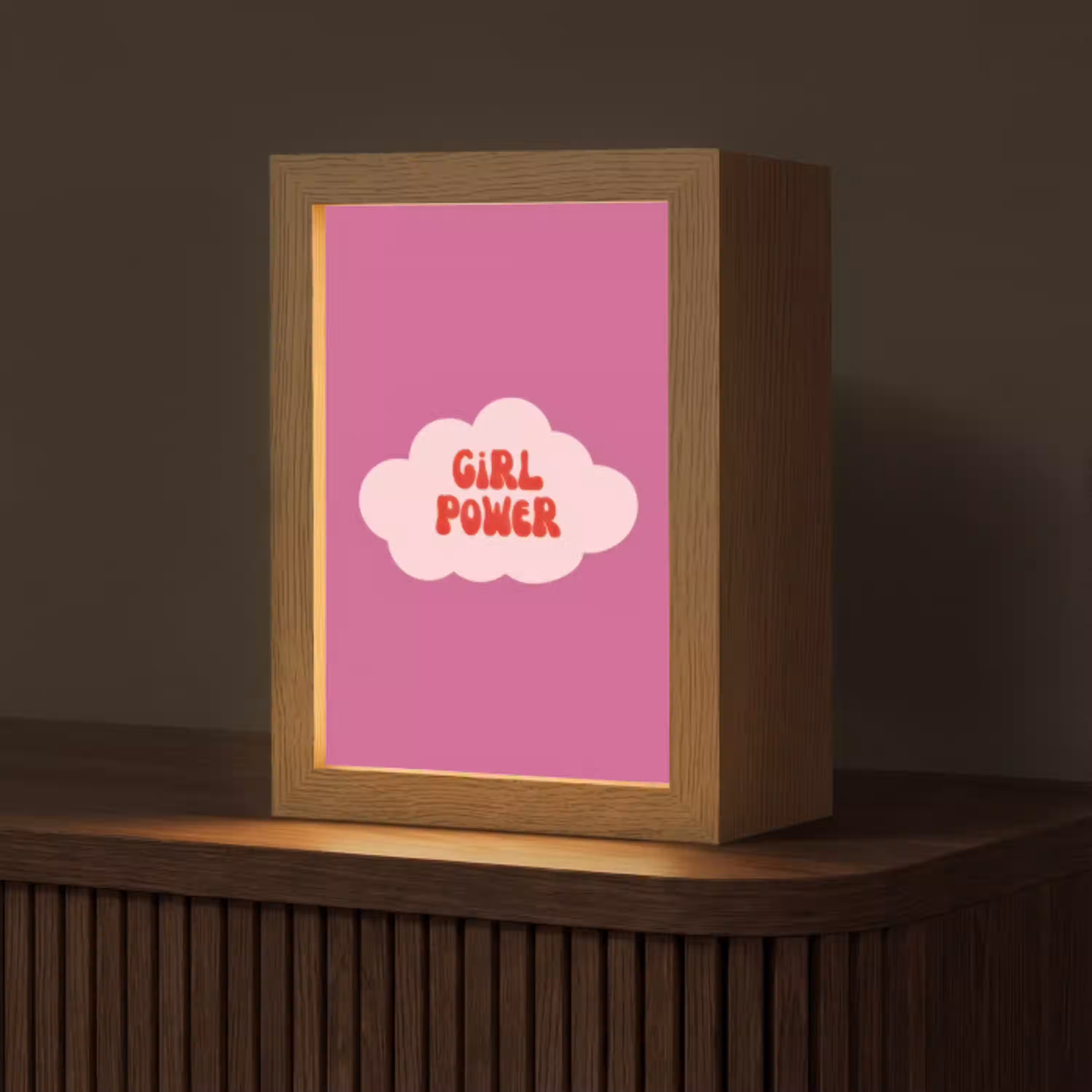 Girl power - Wolk - Roze Light Box met kabel (Tafellamp) klein -z3d_website