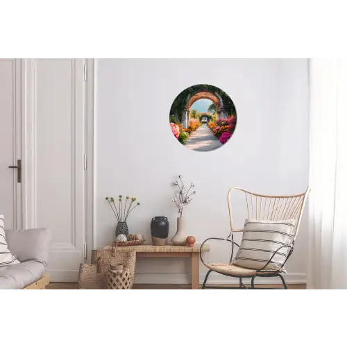 Doorkijk - Bloemen - Tropisch - Kleurrijk Wandcirkel aluminium klein -woonkamer