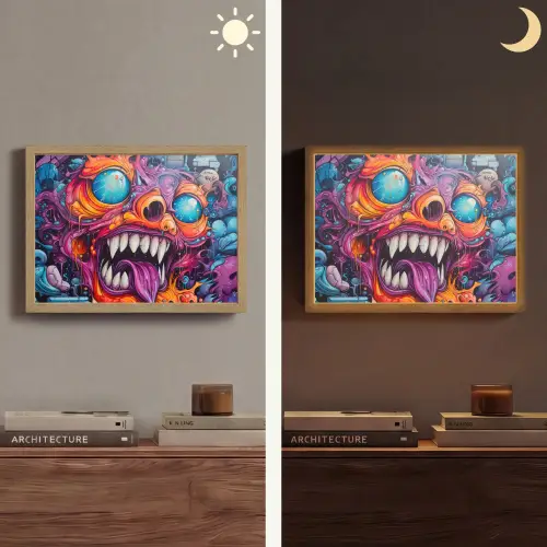 Monster - Graffiti - Kleuren - Oranje Light Box met batterij (Wandlamp) middel -sfeer3