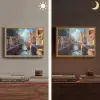 Stad - Gracht - Zon - Fietsen Light Box met batterij (Wandlamp) middel -sfeer3
