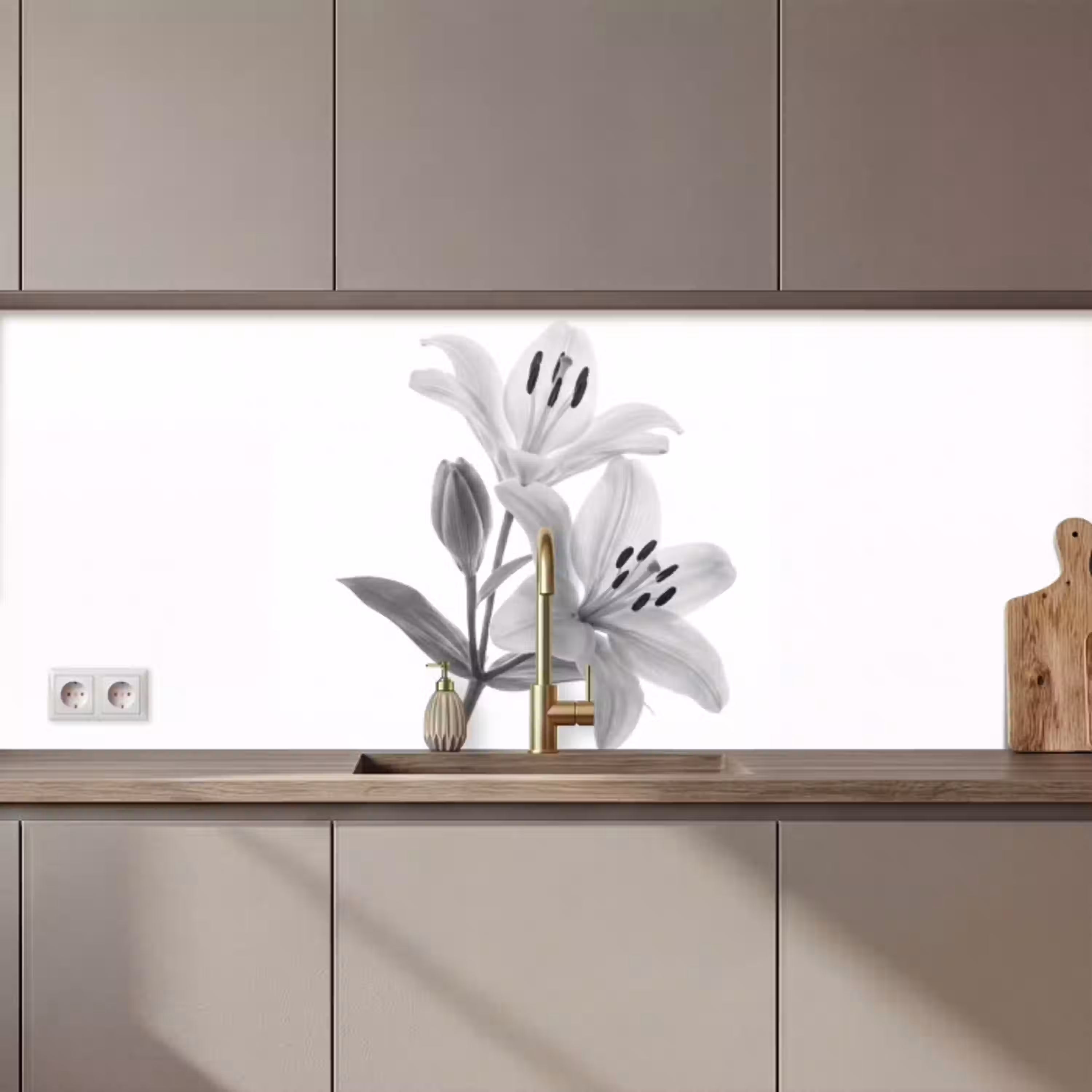 Lelies - Elegant - Zwart - Wit keuken achterwand 2 middel zz_3dshopping