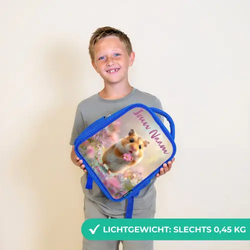 Hamster - Bloem - Natuur - Dier Kinderrugzak - Blauw middel -sfeer1_NL