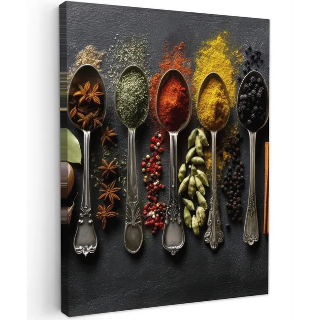 Canvas schilderij - Lepels - Specerijen - Kaneel - Chili